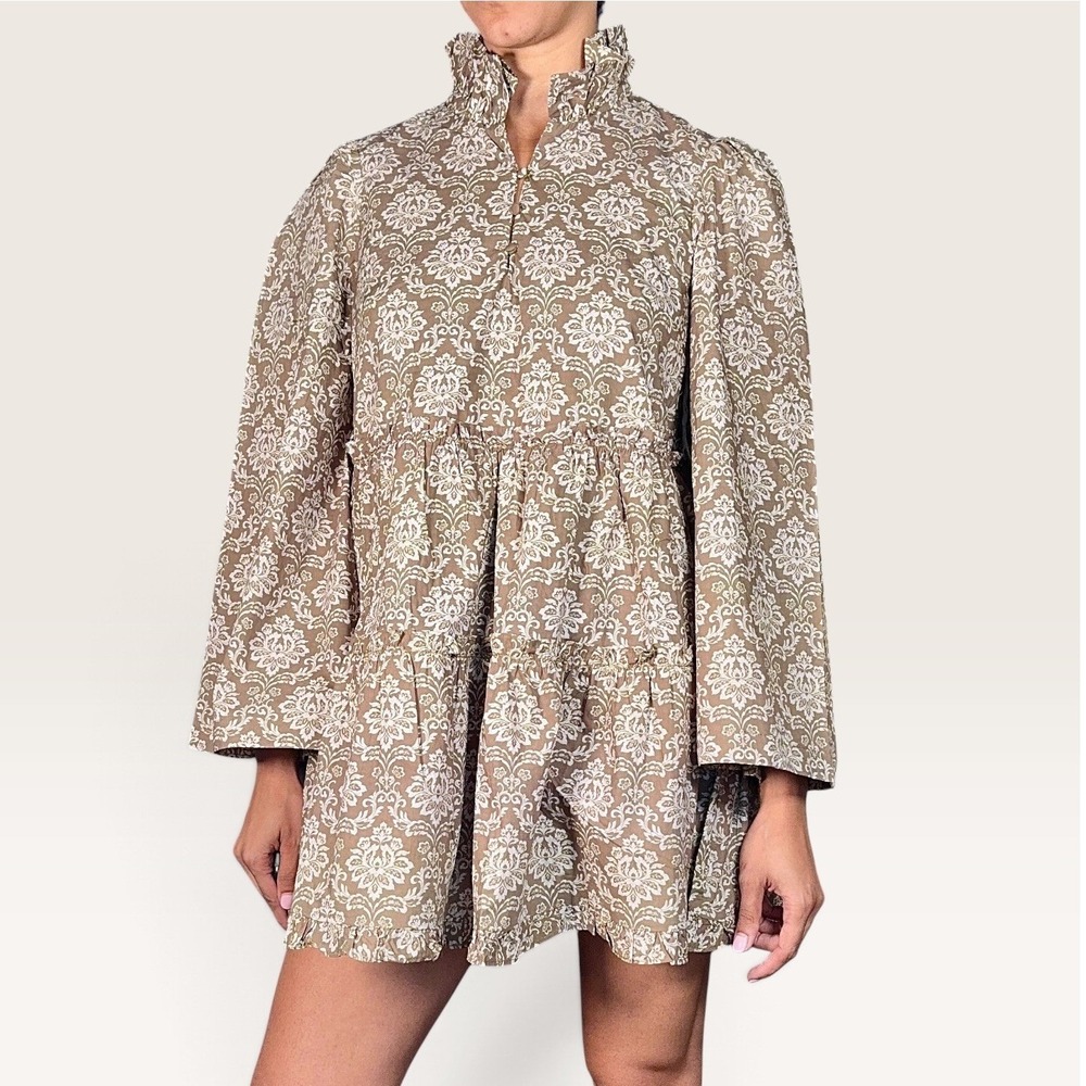 Hyacinth House Russel Damask Print Mini Dress Moss Green Small NWT Victorian